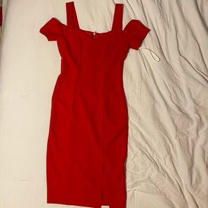 Red Midi Cold Shoulder Dress